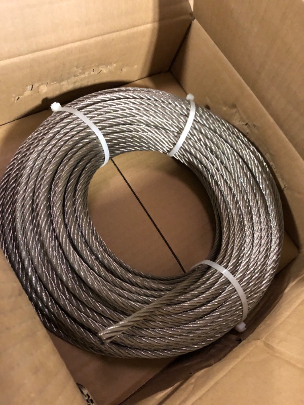 Photo 1 of 1/4" Stainless Steel Cable 150FT Wire Rope, 7X19 Strands Aircraft Cable, 6400lbs Breaking Strength, for Zipline, Outdoor, Deck Railing, Heavy Duty Applications, Hanging