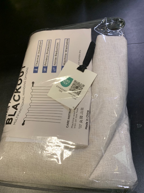 Photo 1 of 100% Blackout Shield Linen Blackout Curtains for Bedroom 84 Inches Long, Back Tab/Rod Pocket Living Room Drapes, Thermal Insulated Blackout Curtains 1 Panel Set, 100" W x 84" L, Beige