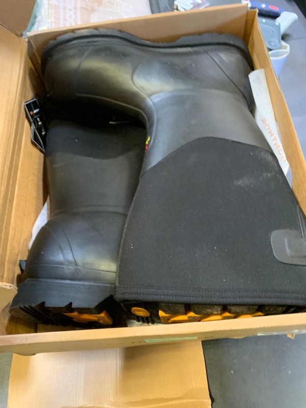Photo 1 of Rubber Work Boots with 800g Insulation, Puncture-Proof Steel Toe & Shank, Waterproof and Insulated 6mm Neoprene Hunting Boots for Farming, Construction, Fishing, and Manufacturing (Black, Size 11)