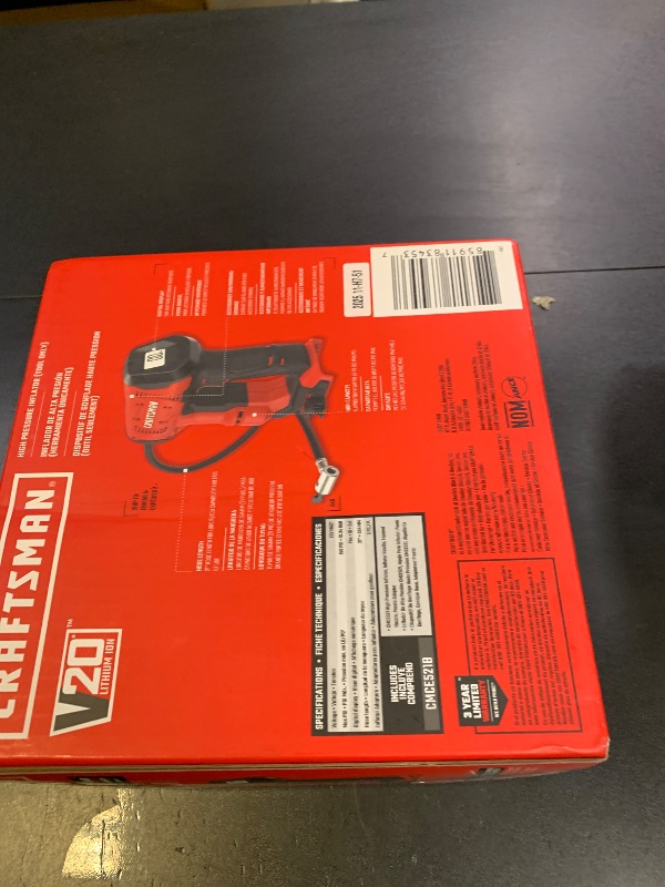 Photo 3 of CRAFTSMAN V20 Air Compressor Portable, Cordless Tire Inflator, Up To 150 PSI Tire Pump, with Digital Pressure Gauge, Tool Only (CMCE521B)