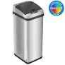 Photo 1 of 13 Gal. Oval Household Metal Trash Can with Sensor Lid, Wheels and Odor Filter