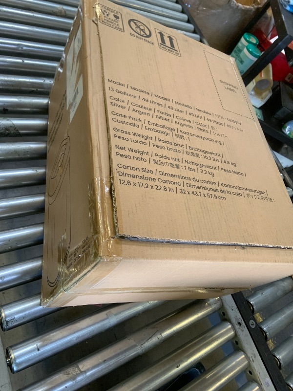 Photo 1 of 13 Gal. Oval Household Metal Trash Can with Sensor Lid, Wheels and Odor Filter