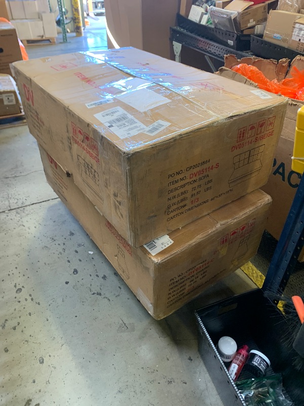 Photo 1 of *INCOMPLETE, BOXES 1-2 OUT OF 3 ONLY** Devion Furniture L-Shaped Polyester Fabric Reversible, Easy Convertible Pull-Out Sleeper Sectional Sofa/Storage Chaise with Tufted Back Cushions and Track Arms in Beige 2 OF 3 PC OR 3/3 SET