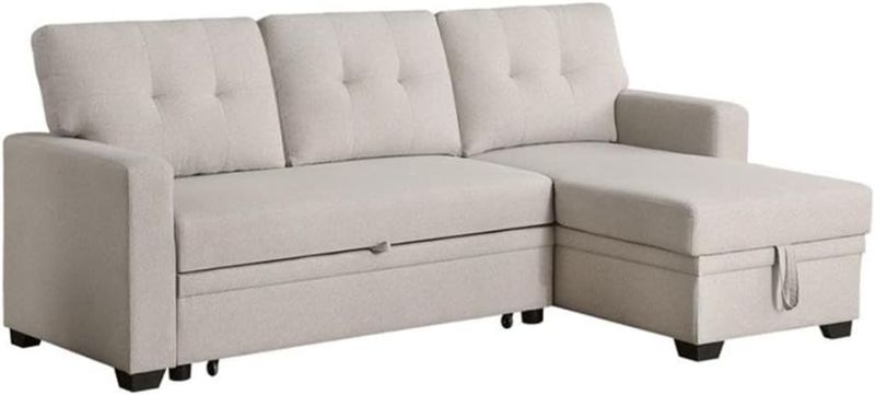 Photo 1 of *INCOMPLETE, BOXES 1-2 OUT OF 3 ONLY** Devion Furniture L-Shaped Polyester Fabric Reversible, Easy Convertible Pull-Out Sleeper Sectional Sofa/Storage Chaise with Tufted Back Cushions and Track Arms in Beige 2 OF 3 PC OR 3/3 SET
