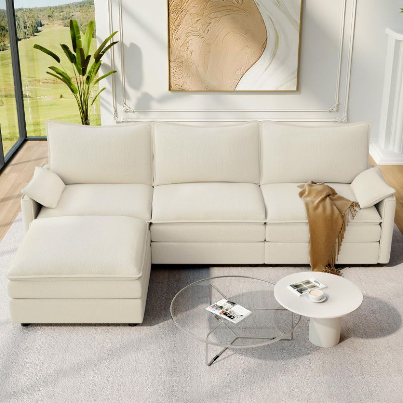 Photo 1 of Vesgantti 108" Modular Sectional Sofa, Comfy Cloud Couch with Movable Ottoman Deep Seat Chenille L Shaped Modular Sofa, Sectional Couches for Living Room, Bedroom and Apartment, Beige