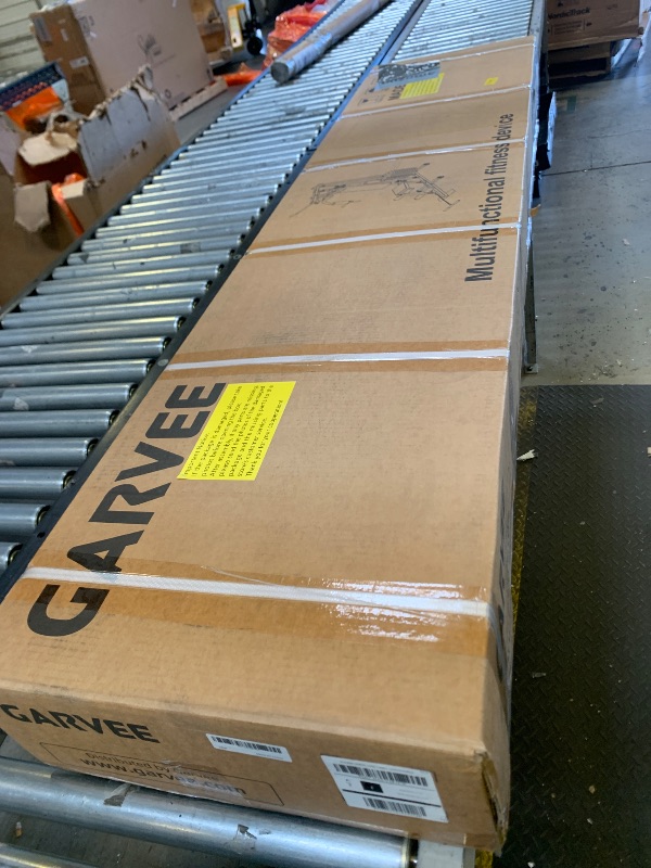 Photo 1 of *INCOMPLETE, BOX 1 OF 3 ONLY** Garvee Home Gym, Multifunctional Full Body Workout Equipment with Pulley System, Leg Press, 400Lbs Weight Bar for Strength Training, Red/Black