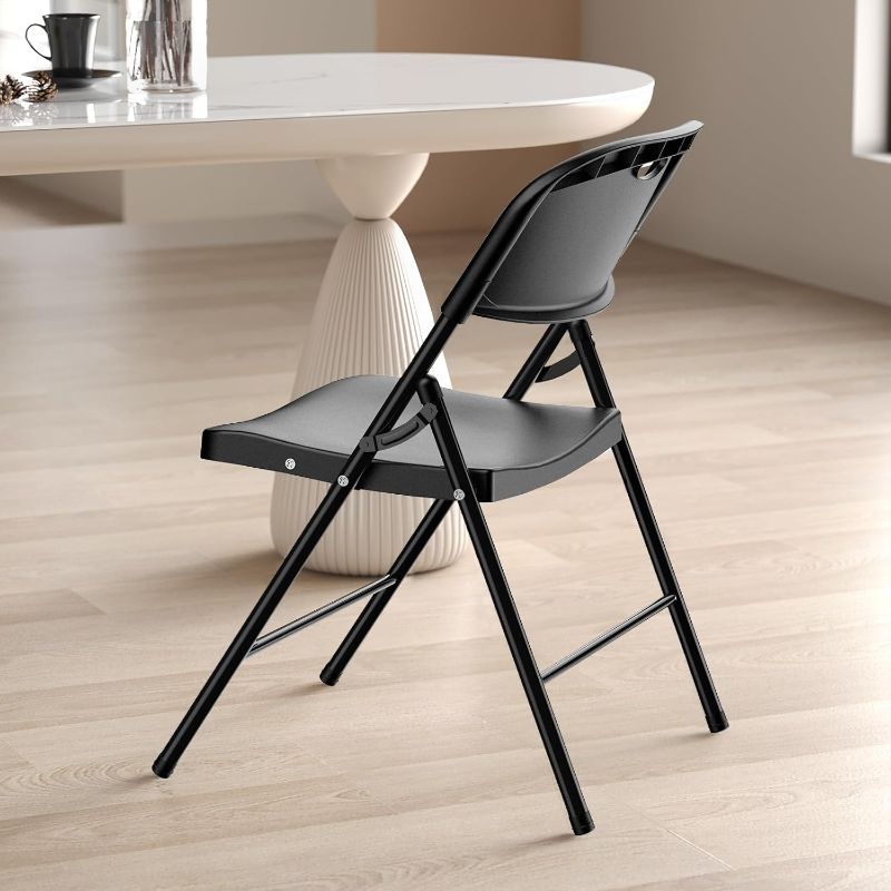Photo 1 of  Black Plastic Folding Chairs, Perfect for Party Event Outside Entertaining, 350 LBS Capacity