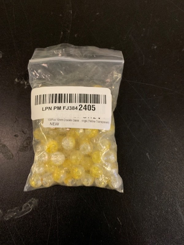 Photo 1 of 100Pcs 10mm Crackle Glass Beads for Jewelry Making - Round Spacer Crystal Beads Bulk, DIY Craft Supplies for Necklace Bracelet Earrings (Yellow Transparent)