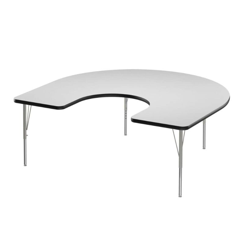 Photo 1 of Correll 60"x66" Horseshoe Shaped Classroom Activity Table, Height Adjustable (19"-29") White Top, Black Edge, Durable High Pressure Laminate, Silver/Chrome Legs, School Furniture, Made in The USA
