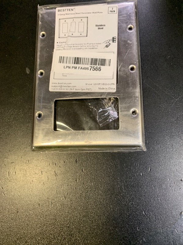 Photo 1 of [2 Pack] BESTTEN 3-Gang Decorator Metal Wall Plate with Plastic Film, Standard Size, H4.53" x W6.38", Decor Stainless Steel Outlet Cover and Switch Wallplate, Brushed Finish, Silver