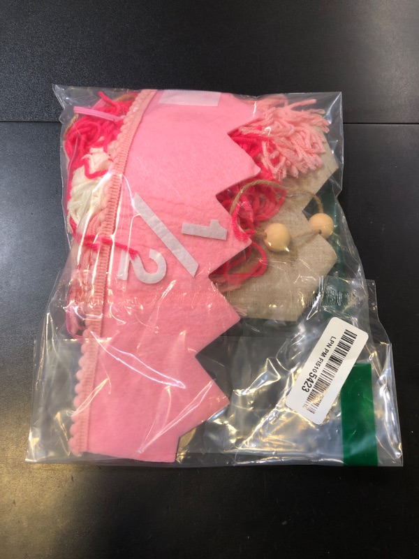 Photo 1 of 1/2 Birthday Girl Half Birthday Decorations High Chair Banner, 6 Month Girl Tassel Wood Bead Highchair Garland (Pink)