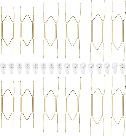 Photo 1 of 12-Pack Invisible Wall Plate Hangers, 6/8/10 Inch Brass Plate Holders with 16-Pack Wall Hooks