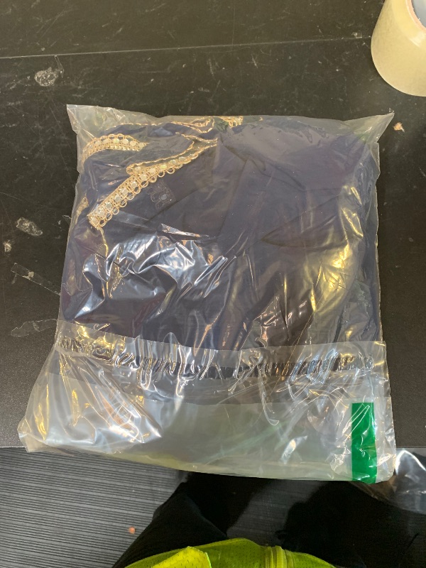 Photo 1 of *DAMAGED** Saree for Women Georgette Printed Foli Work With Small Lace Saree & Unstitched Blouse Piece (Blue 2)