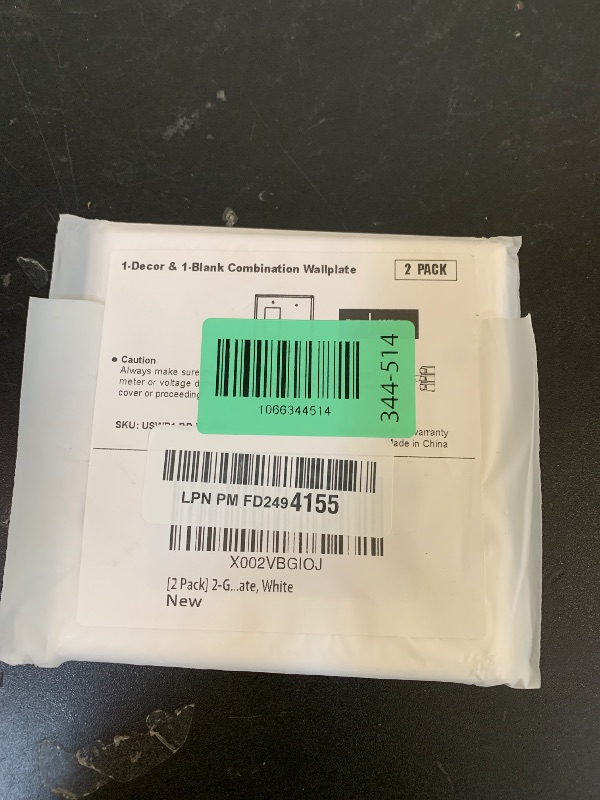 Photo 1 of [2 Pack] BESTTEN 2-Gang Combination Wall Plate, 1-Gang Decorator Switch Cover, 1-Decor/1-Blank, Standard Size, Unbreakable Polycarbonate, White