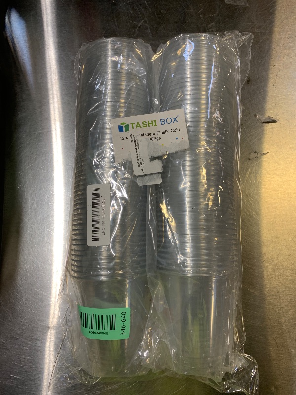 Photo 1 of 100 Pack 12 OZ Clear Plastic Cups, Cold Party Drinking Cups, Clear Disposable Cups Fruit/Ice Cream/Cupcake/Iced Cold Drinks