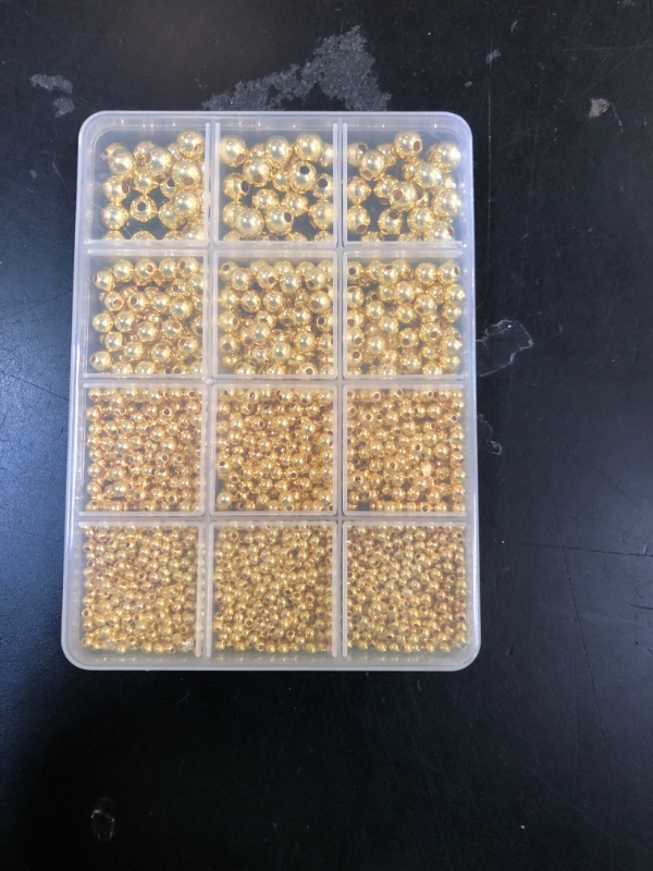 Photo 1 of 1100 Pcs Smooth Round Beads - 3/4/6/8mm Gold Spacer Loose Ball Bead Kits for Bracelet Jewelry Making