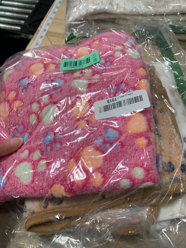 Photo 1 of 1 Pack 3 Blankets Super Soft Fluffy Premium Fleece Pet Blanket Flannel Paw Printed Throw for Dog Puppy Cat (Medium 30x20'', Brown, Pink, White)