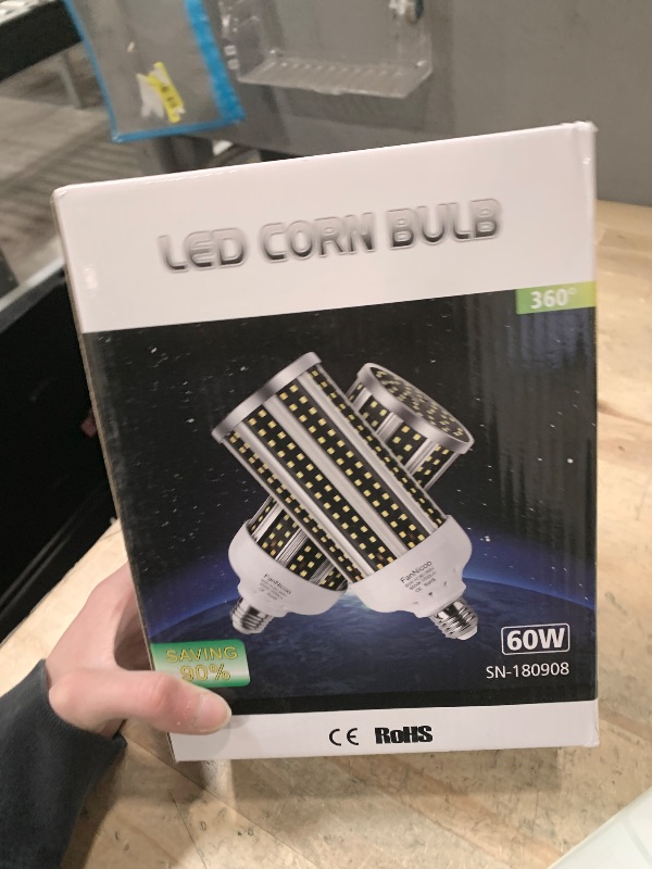 Photo 1 of 2 Pack 500W Equivalent LED Corn Light Bulb Black 5500 Lumen 6500K 60W Large Area Cool Daylight White E26/E27 Medium Base for Outdoor Indoor Garage Warehouse Factory Workshop Street