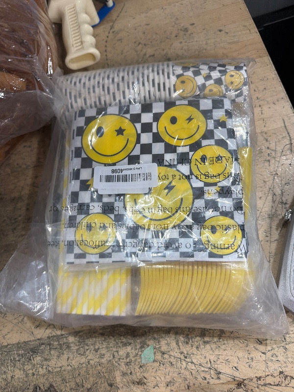 Photo 1 of 179pcs One Happy Dude Birthday Decorations Include One Happy Dude Plates and Napkins Set, Banner, Hanging, Tablecloth, Cupcake Topper, Balloon, for 1st Birthday Decorations Boy, Serves 25