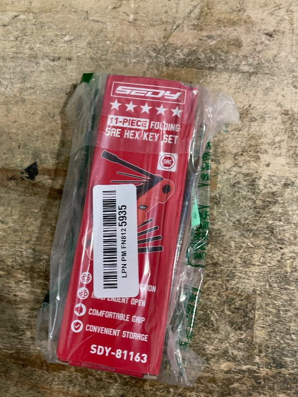 Photo 1 of 11-Piece Large Folding Hex Key Set SAE (3/32"-1/2"), Heavy Duty Allen Wrench Set, Portable Tool for Archery, Bike Repair, Furniture, and Basic Home Maintenance (Red)