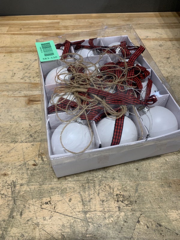 Photo 1 of 12 PCS Christmas Balls Ornaments Set, 2.36'' Shatterproof White Bulbs with Buffalo Plaid Bows, Well-Crafted Farmhouse Christmas Tree Decorations Balls, Plaid Christmas Ornaments for Tree Decor