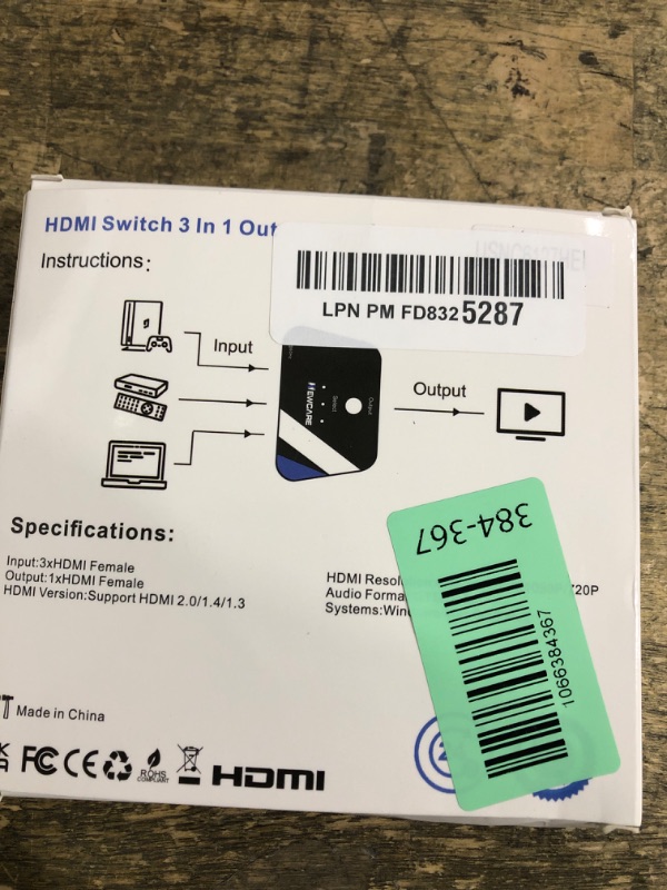 Photo 1 of [Upgrade] HDMI Switch 3 in 1 Out, 4K@60Hz HDMI 2.0 Switch Splitter with 2.6FT Long HDMI Cable, 3-Port HDMI Switcher Selector, Supports 4K 30Hz 3D 1080P HDCP2.2 for PS5 Xbox DVD Player Fire Stick PC