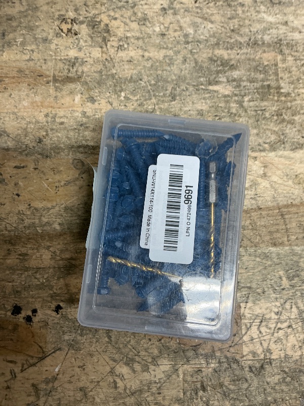 View 2 of 1/4" x 1-1/4" Concrete Screws, 100 PCS Blue Hex Washer Head Concrete Screws Anchor Kit with Drill Bit and Hex Bit Socket, for Masonry, Cement, Block, Brick or Stucco