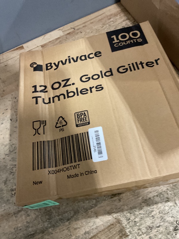 Photo 1 of [100 Pack] 12oz Plastic Cups with Gold Glitter Sturdy & Food Safe Plastic Wine Glasses Disposable Cups Wedding Cups Party Cups Drinking Tumblers for Wine, Cocktails and Cold Beverages