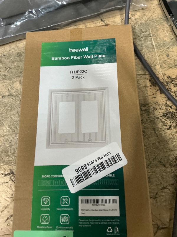 Photo 1 of 2-Pack Classic Beadboard Decorative Double Decorator Outlet Cover Plate, Light Almond Durable Natural Bamboo Fiber Wall Plates for Electrical Outlets, Receptacle, GFCI Outlet, Dimmer Switch, 2-Gang