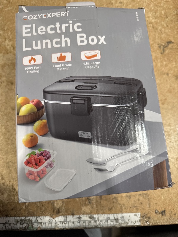 Photo 1 of **NEEDS LID**Electric-Lunch-Box-Heated-Food-Warmer 100W Heating Lunchbox for Adults 1.8L Portable Food Heater for Work/Car, 12V/24V/110-230V Lonchera Eléctrica Portátil with Fork Spoon (Black)
