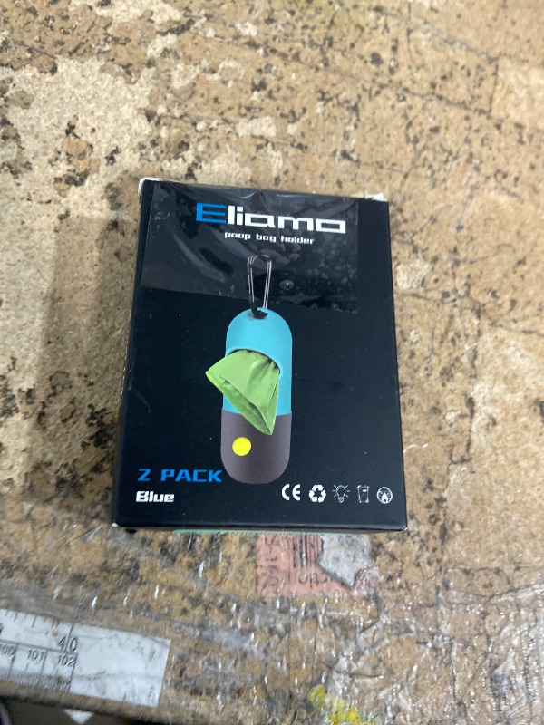 Photo 1 of 2 Pack Dog Poop Bag Dispenser with Built-in LED Flashlight, Pet Waste Bag Holder for Leash with Carabiner Clip for Lead Leash, 2 Rolls Leak-proof Doggy Waste Bags for Dog Walking, Blue,Eliamo