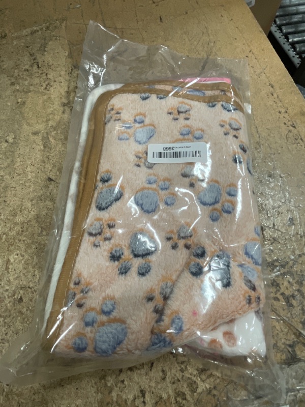 Photo 1 of 1 Pack 3 Blankets Super Soft Fluffy Premium Fleece Pet Blanket Flannel Paw Printed Throw for Dog Puppy Cat (Small 23x16'', Brown, Pink, White)