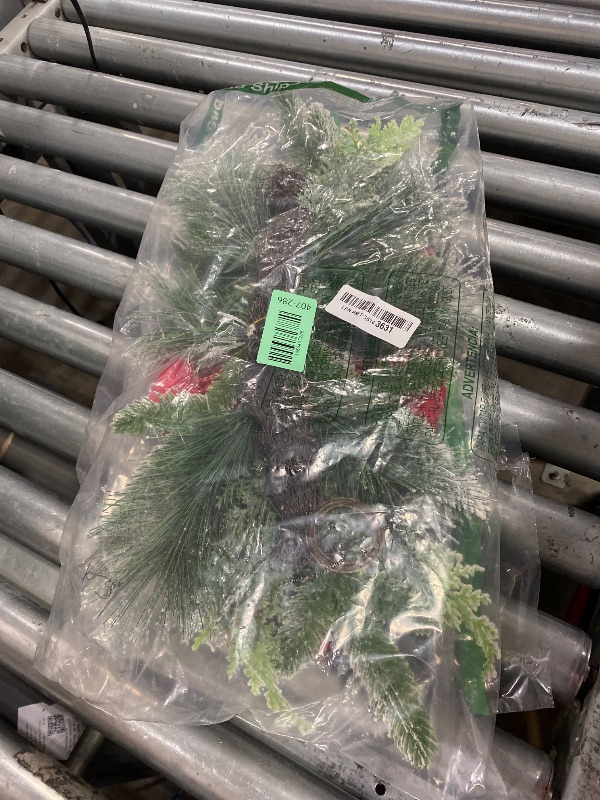 Photo 1 of 1 Pack 24 Inch Christmas Swags - Large Snow Teardrop Swag for Stair Window Mantle Fireplace Door Christmas Decorations, Pine Cone with Red Bow & Red Berries Garlands, Xmas Wreath Indoor Outdoor Decor