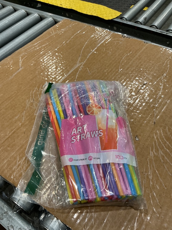 Photo 1 of [100 Pack] 10.24" High Extra Long Flexible Plastic Straws, Disposable Drinking Straws, Colorful Bendy Straws - Assorted Colors