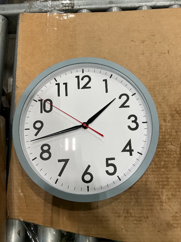 Photo 1 of ***MINOR CHIP*** AKCISOT Wall Clock, Modern Small Wall Clocks Battery Operated 12 Inch, Silent Non-Ticking Analog Classic for Office, Home, Bathroom, Kitchen, Bedroom, School(Blue Gray)