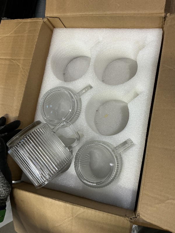 Photo 1 of **missing cups**Qipecedm Premium Glass Coffee Mugs with Handle, 12 OZ Classic Vertical Stripes Glass Coffee Cups, Transparent Tea Cup for Hot/Cold Beverages, Glassware Set for Americano, Latte, Cappuccino
