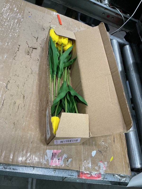 Photo 1 of 10 Pcs Yellow Tulips Artificial Flowers Real Touch Fake Tulips Fake Flowers for Mother's Day 13.5" Faux Tulips Faux Flowers Bulk Artificial Tulips Flowers for Vase Centerpieces Home Wedding Bouquet