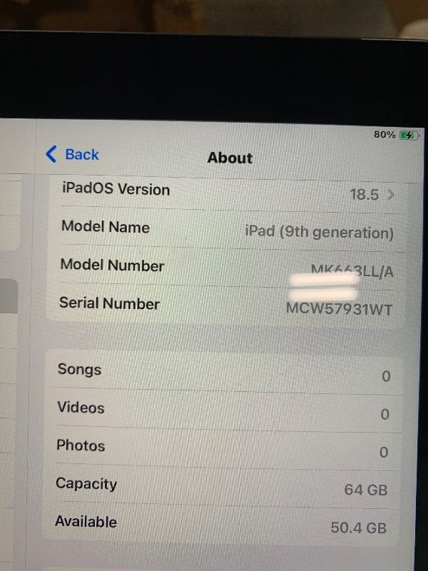 Photo 1 of ** SERIAL MCW57931WT**  It turns on, but it doesn't charge. ** Apple 2021 iPad 9th Gen (10.2 inch, Wi-Fi + Cellular, 64GB) Space Gray (Renewed Premium)