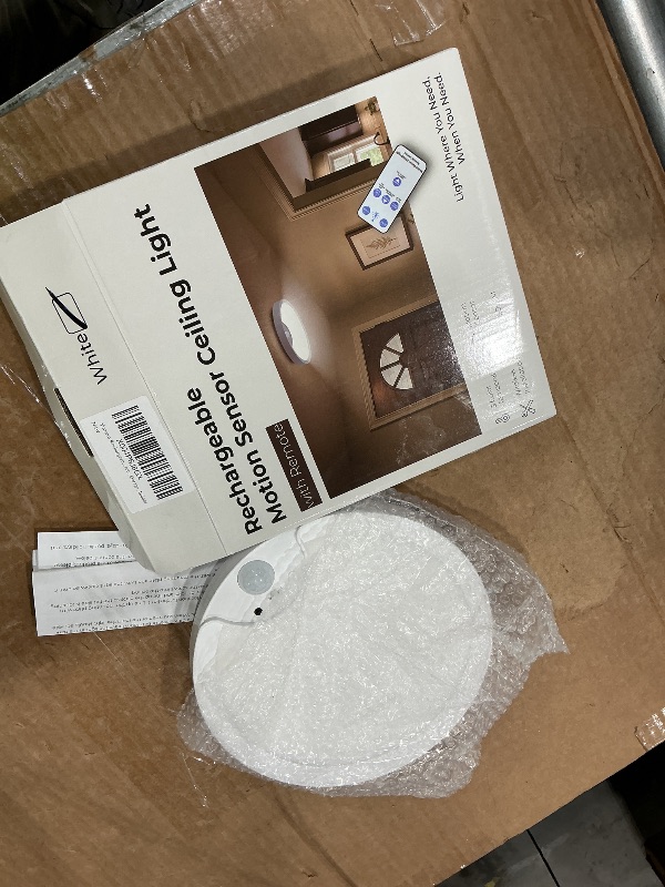 Photo 1 of **PARTIAL SET/check clerk comments**
Rechargeable Motion Sensor Ceiling Light with Remote, Battery Operated Closet Light No Wiring, Wireless LED Shower Lights, 3 Colors Dimmable Indoor Overhead Lamp for Closet Shower Pantry Shed Hallway