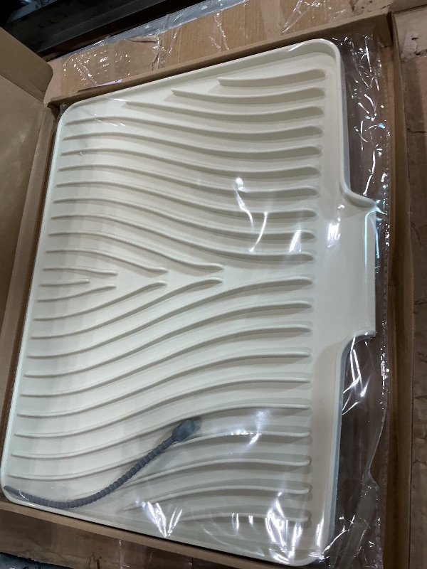 Photo 1 of *MINOR DAMAGE - USED*
TIKNIK Silicone Dish Drying Mat, Drying Mat for Kitchen Counter with Built-In Drain, Non-Slip Drain Pad with Built-in Drain, Heat Resistant Stone Drying Mat, Cream-2pcs, 16" x 12"