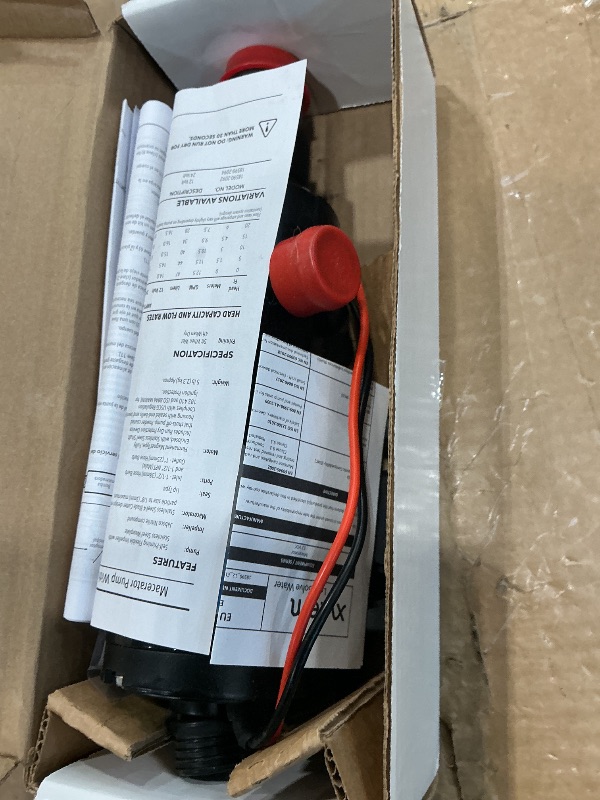 Photo 1 of *UNTESTED*
Jabsco 12V DC Macerator Pump for RVs/Boats - Efficient 43 L/min Waste Transfer for Black Water Tanks Up to 200 Gallons - Compact Design, 4-Blade Chopper, Self-Priming, Dry-Run Protection