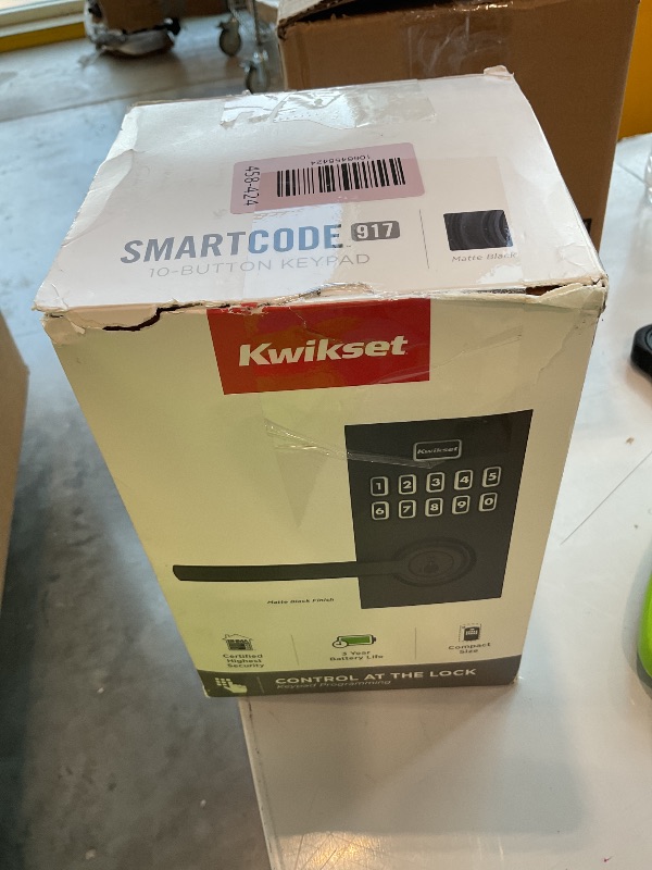 Photo 1 of **Untested**
Kwikset SmartCode 917 Keypad Keyless Entry Residential Electronic Lever Lock Deadbolt Alternative with Halifax Door Handle, SmartKey Security, Matte Black Contemporary