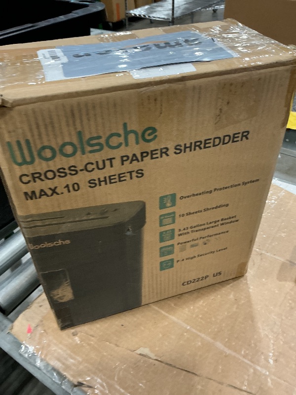 Photo 1 of **missing parts sold for parts** Woolsche Paper Shredder,10-Sheet Cross Cut with 3.43-Gallon Basket, P-4 Security Level,3-Mode Design - Shreds CD and Credit Card,Durable,Fast and Jam Proof for Home Office (ETL Certified)