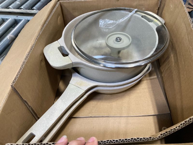 Photo 1 of **** used and missing parts.**** Pots and Pans Set Non Stick Non-Toxic 22 Pcs Ceramic Cookware Sets Nonstick Kitchen Pot&Pan With Lid Cream White Granite Induction Compatible with Glass Lids Crepe Frying Pan PFOA/PFOS-Free