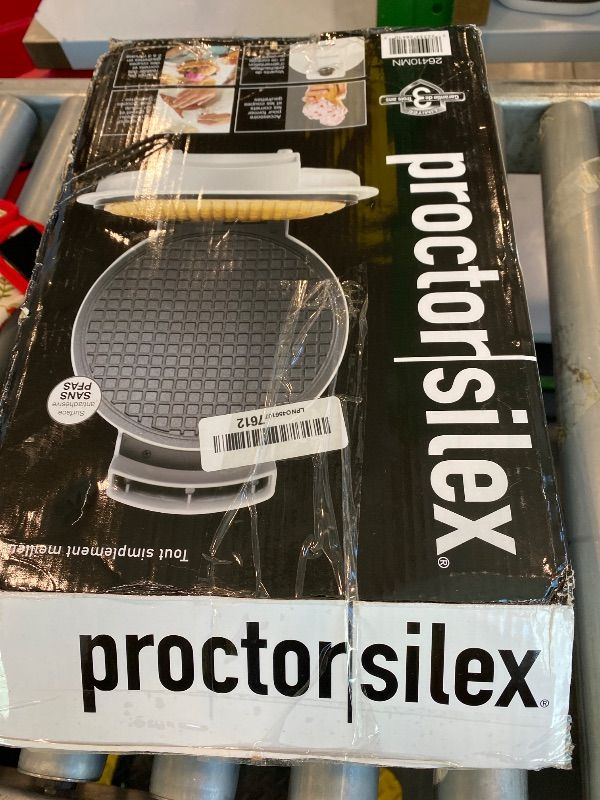 Photo 1 of *UNTESTED*
Proctor Silex Waffle Cone and Ice Cream Bowl Maker with Browning Control, Shaper Roller and Cup Press, 7.5” PFAS-Free Nonstick Plates, White (26410MN)