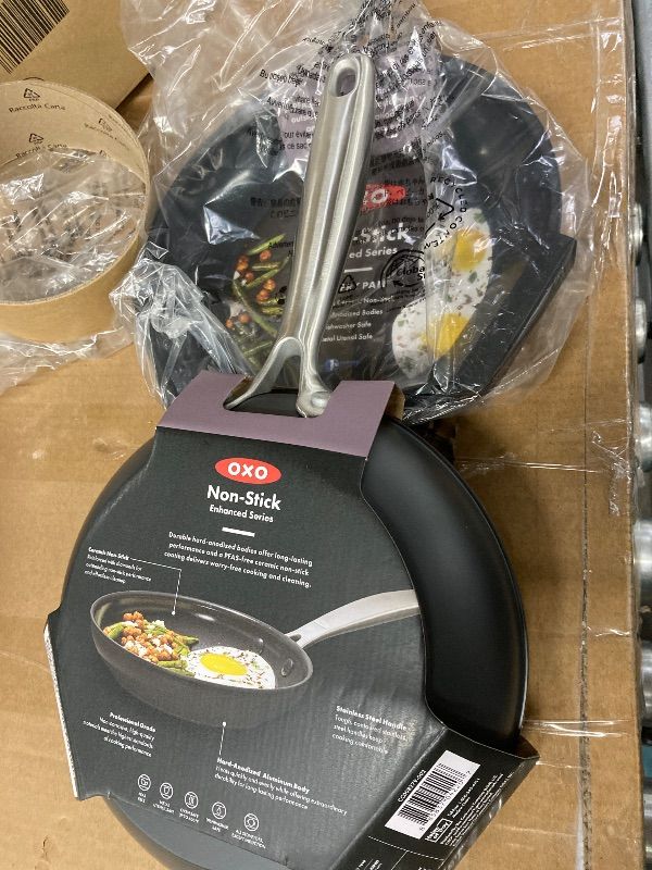 Photo 1 of ** PACK OF 2***OXO Enhanced 8" Frying Pan Skillet, PFAS-Free Ceramic Nonstick, Durable Hard Anodized Cookware, Scratch Resistant, Stainless Steel Handle, Good Grips, Dishwasher Safe, Oven safe, Black