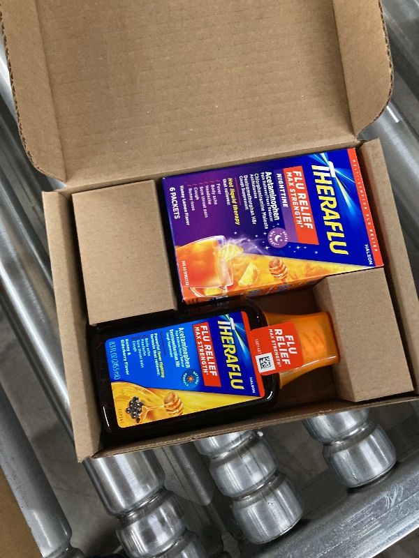 Photo 1 of ***EXPIRES: 5/2026***Theraflu Max Strength Daytime Flu Symptom Relief, Honey and Elderberry Syrup, 8.3 Fl Oz and Nighttime Flu Symptom Relief, Honey Lemon Flavor - 6 Count  ***EXPIRES: 5/2026***