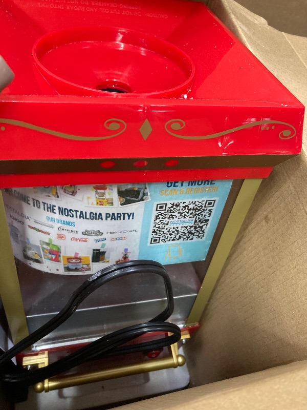 Photo 1 of ***USED, SELLING AS IS*** Nostalgia Vintage Hot-Air Popcorn Maker Machine - Makes Up to 12 Cups - Oil-Free - Healthier Popcorn - Classic Stand-Up Cart With Wheels - Includes Kernel Measuring Cup - Red