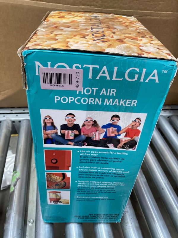 Photo 1 of ***USED, SELLING AS IS*** Nostalgia Vintage Hot-Air Popcorn Maker Machine - Makes Up to 12 Cups - Oil-Free - Healthier Popcorn - Classic Stand-Up Cart With Wheels - Includes Kernel Measuring Cup - Red