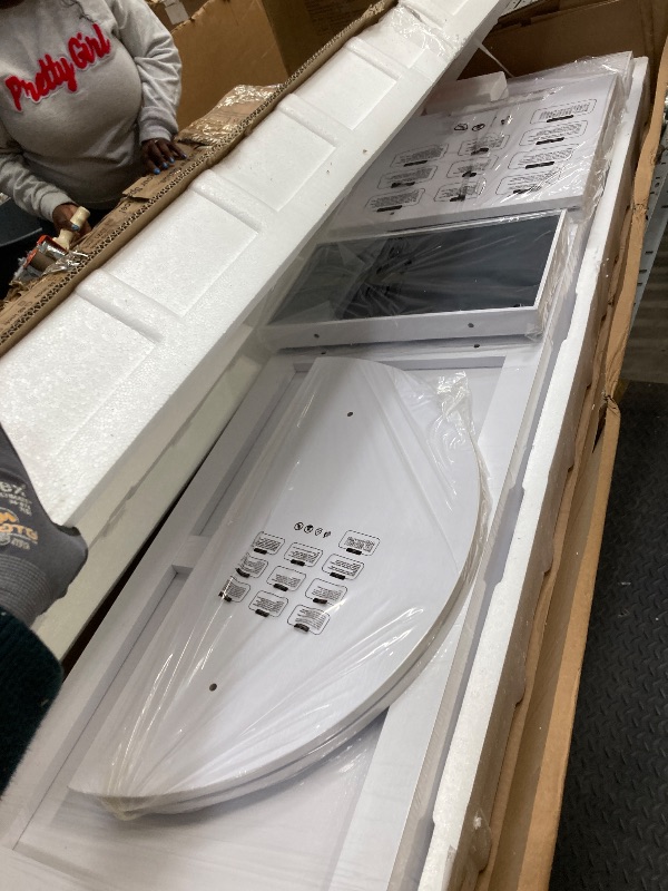 Photo 1 of *Mirror needs replacing* SONGMICS 6 LEDs Lockable Mirror Jewelry Cabinet, 360° Swivel Jewelry Organizer Armoire Standing, Frameless Full-Length Mirror, 3 Storage Shelves, White Surface, Black Lining UJJC007W01